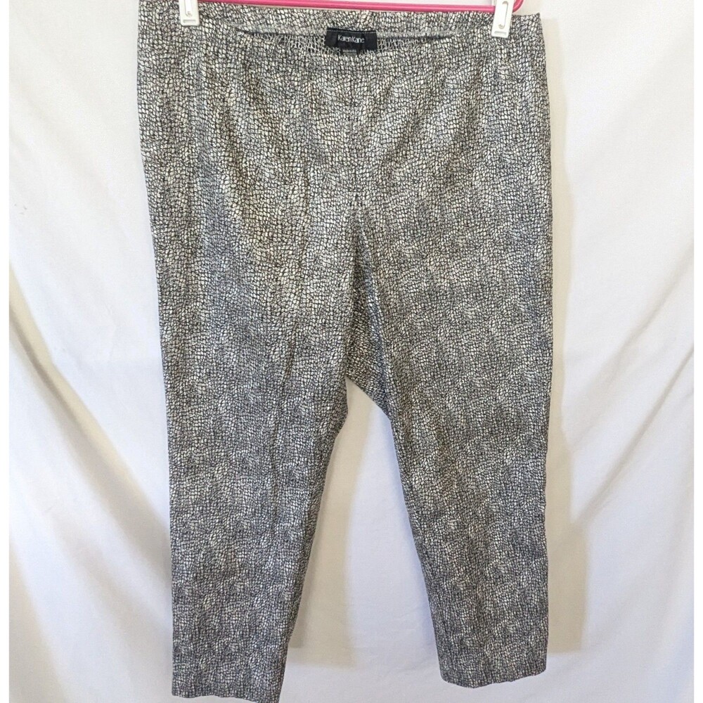 Karen Kane Womens Cropped Capri Pants Sz 1x Metallic Snakeskin Black/Silver